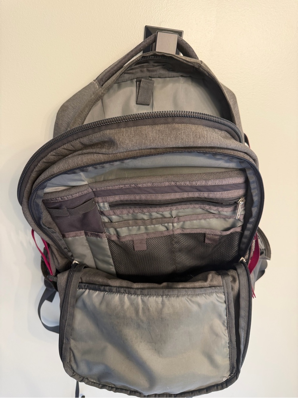 The North Face Gray Backpack with Pink Accents